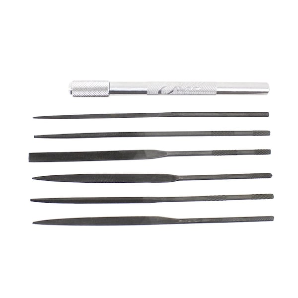 Excel Blades Assorted Mini File Set with Handle Heavy Duty Cut No 2 Steel, 6pcs, 12pk 55668 - main